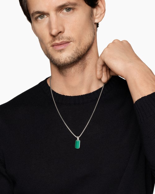 Mens Chevron Tag in Sterling Silver with Malachite, 21mm