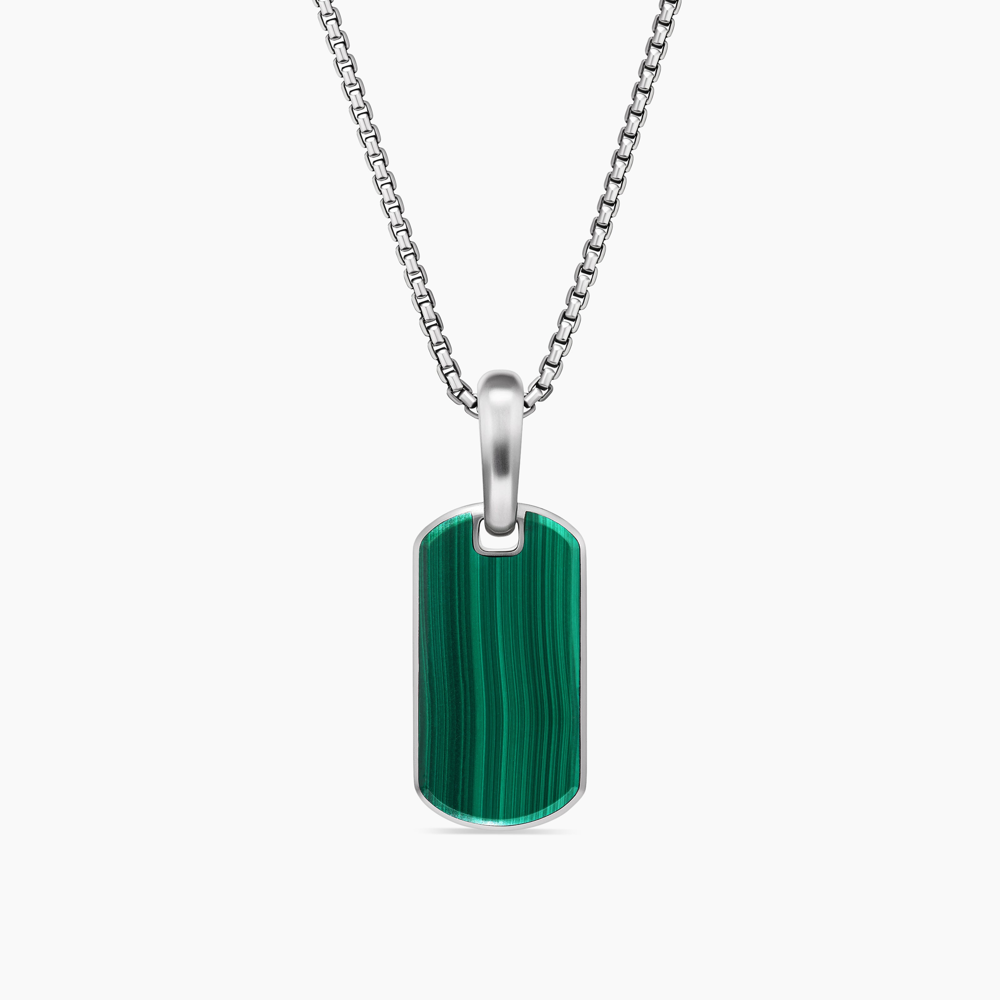 Mens Chevron Tag in Sterling Silver with Malachite, 21mm