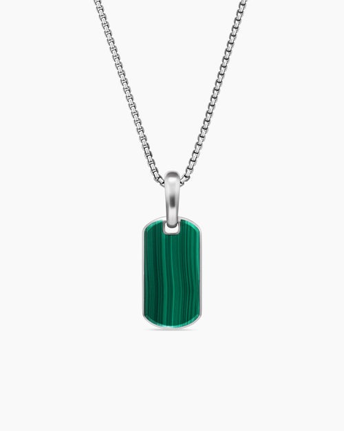 Mens Chevron Tag in Sterling Silver with Malachite, 21mm