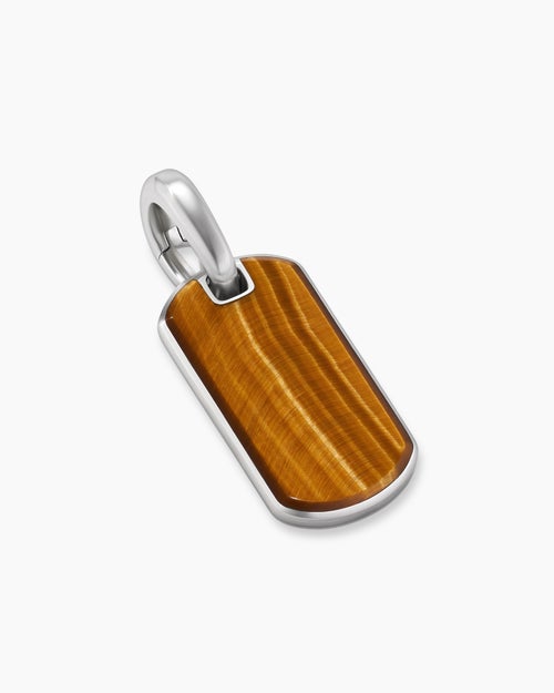 Mens Chevron Tag in Sterling Silver with Tiger's Eye, 21mm
