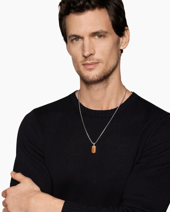 Chevron Tag in Sterling Silver with Tiger's Eye, 21mm