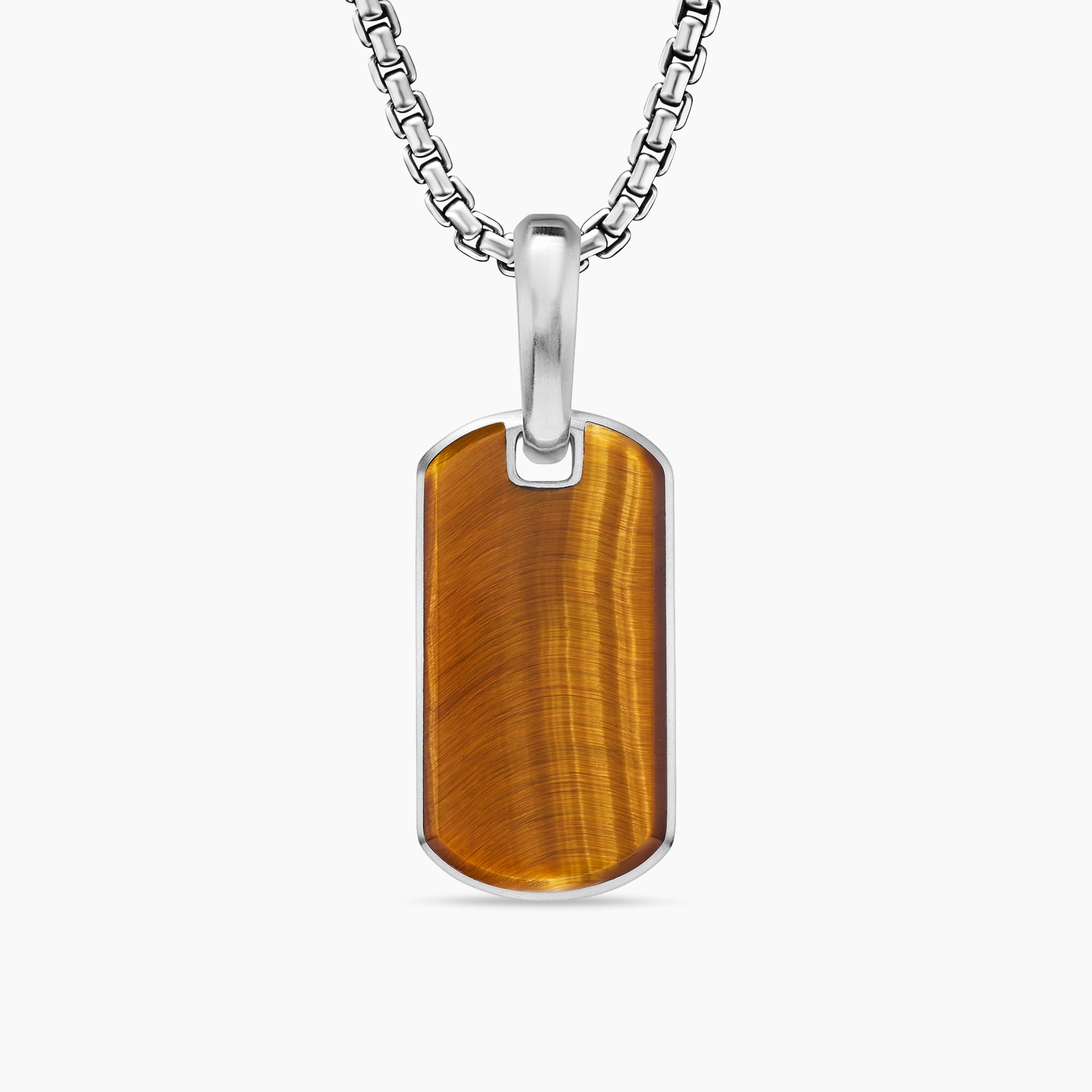 Mens Chevron Tag in Sterling Silver with Tiger's Eye, 21mm