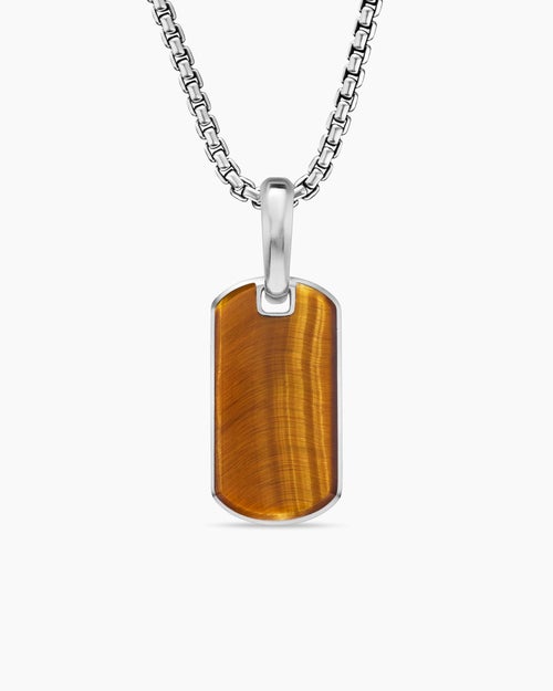 Mens Chevron Tag in Sterling Silver with Tiger's Eye, 21mm