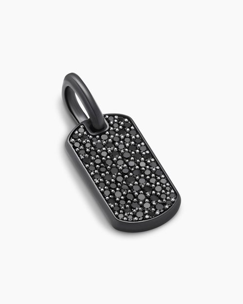 Mens Chevron Tag in Black Titanium with Sterling Silver and Black Diamonds, 21mm