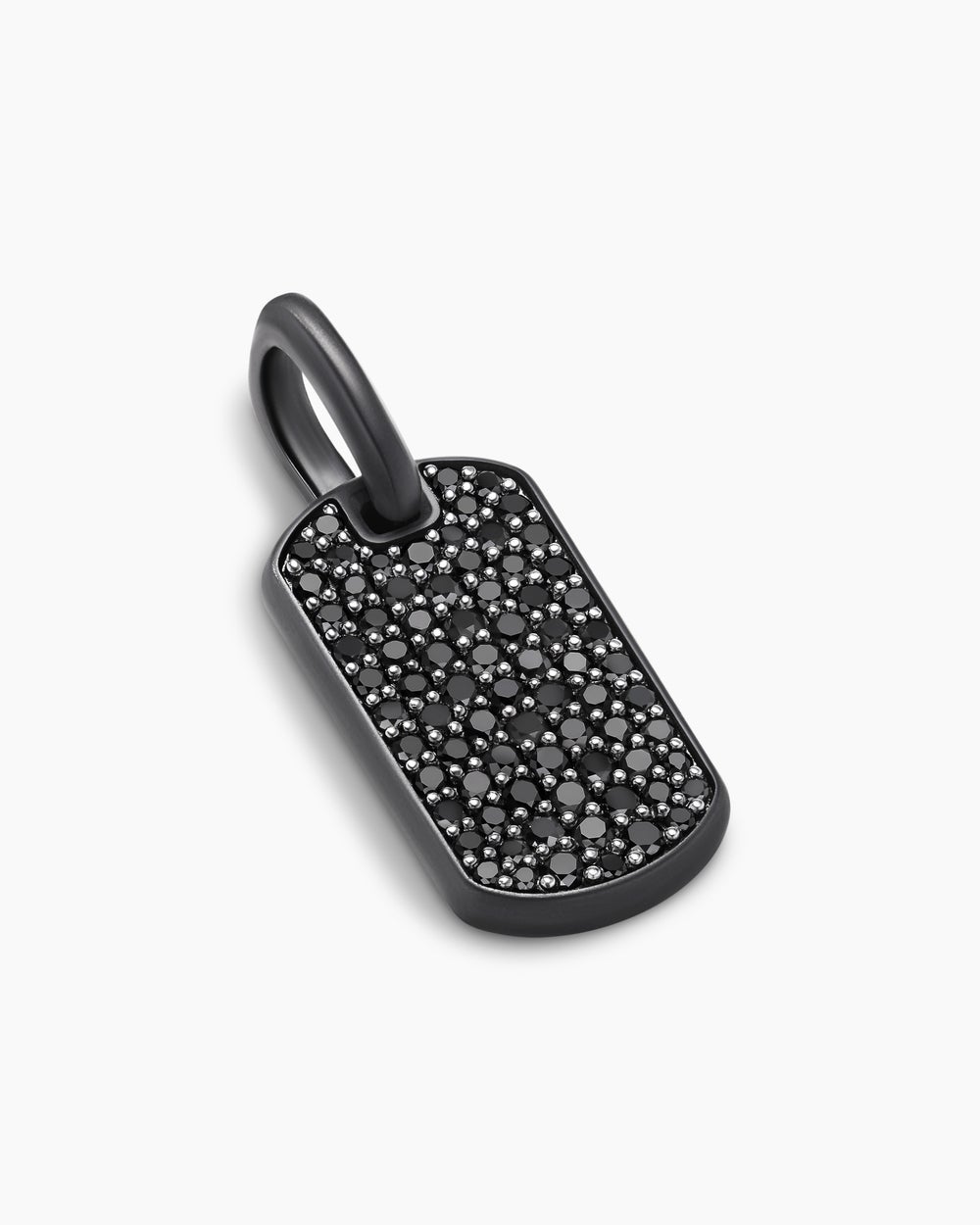 Mens Chevron Tag in Black Titanium with Sterling Silver and Black Diamonds, 21mm
