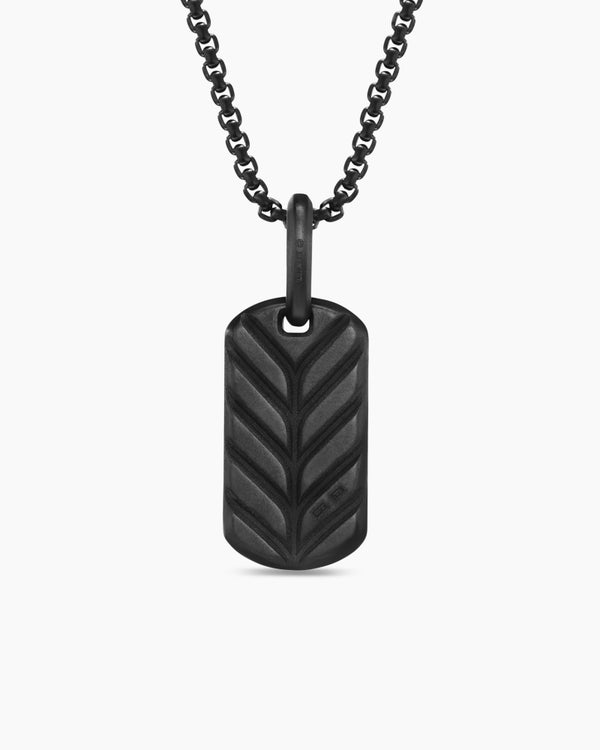 Chevron Tag in Black Titanium with Sterling Silver and Black Diamonds, 21mm