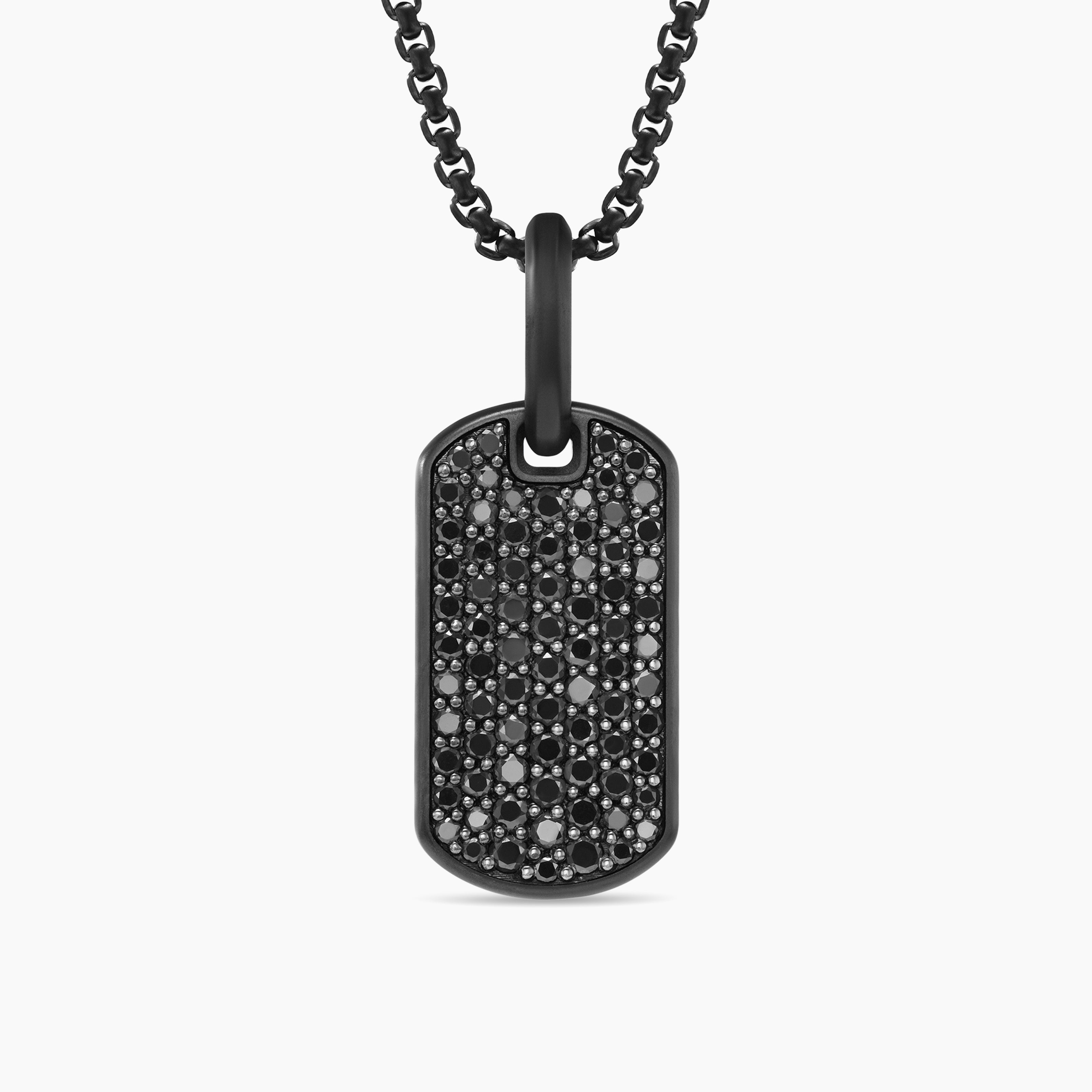 Mens Chevron Tag in Black Titanium with Sterling Silver and Black Diamonds, 21mm