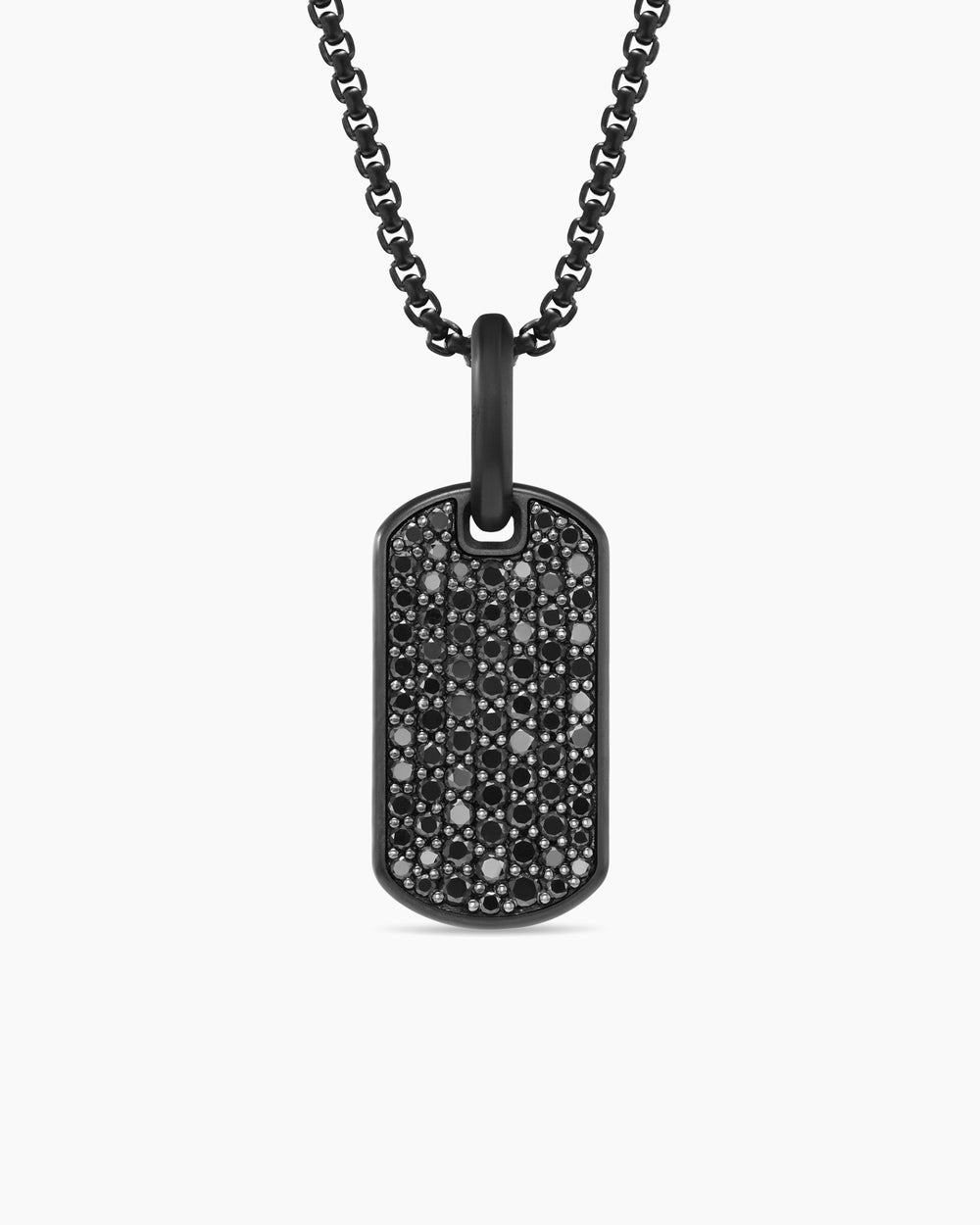 Mens Chevron Tag in Black Titanium with Sterling Silver and Black Diamonds, 21mm