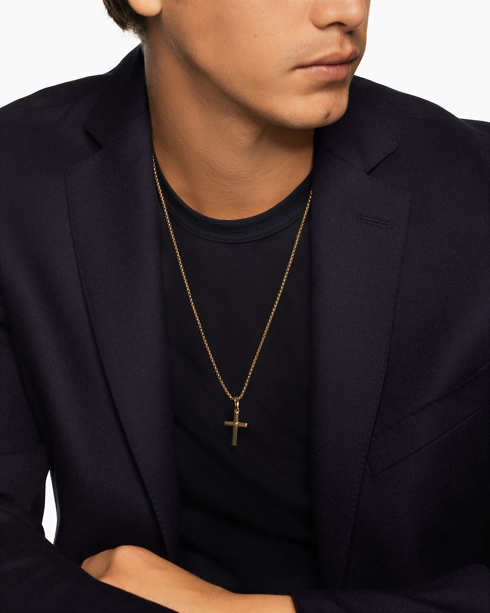 Mens Cross Pendant in 18K Yellow Gold, 24mm