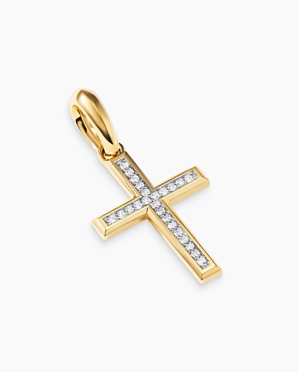 Pendentif croix en or jaune 18 carats avec diamants, 24 mm