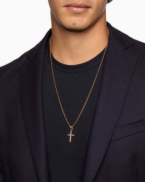 Mens Cross Pendant in 18ct Yellow Gold with Diamonds, 24mm
