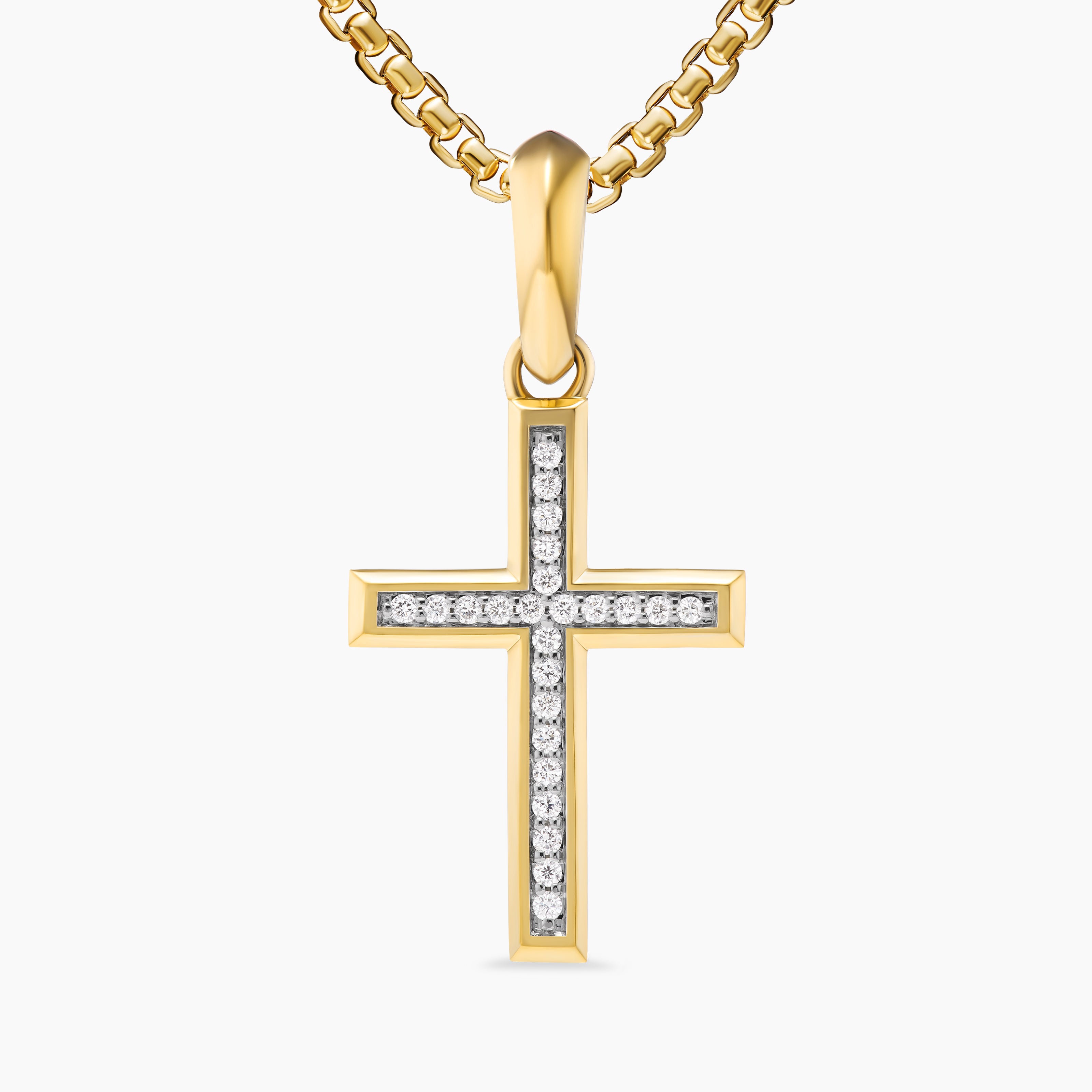 Mens Cross Pendant in 18K Yellow Gold with Diamonds, 24mm