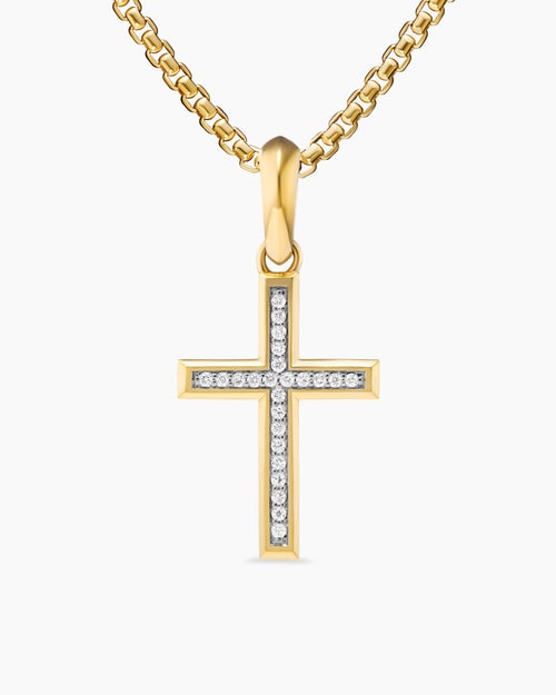 Mens Cross Pendant in 18ct Yellow Gold with Diamonds, 24mm