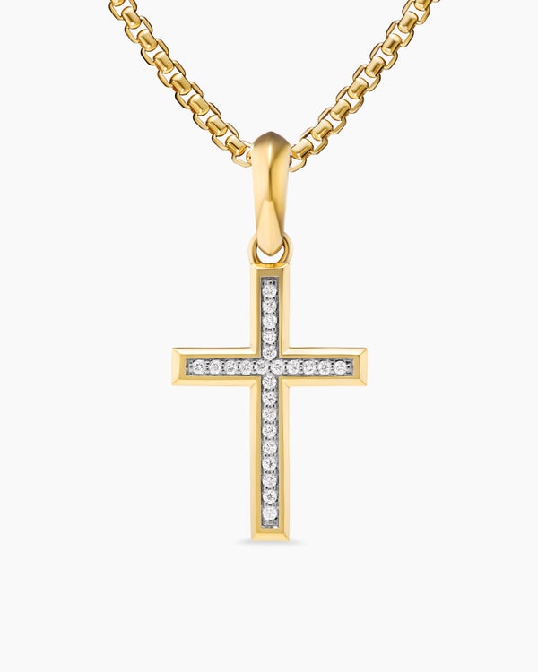 Pendentif croix en or jaune 18 carats avec diamants, 24 mm