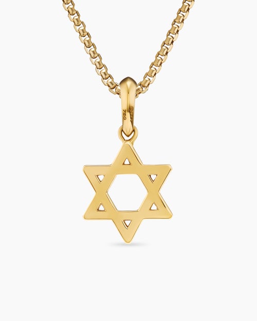Mens Star of David Pendant in 18K Yellow Gold, 19mm