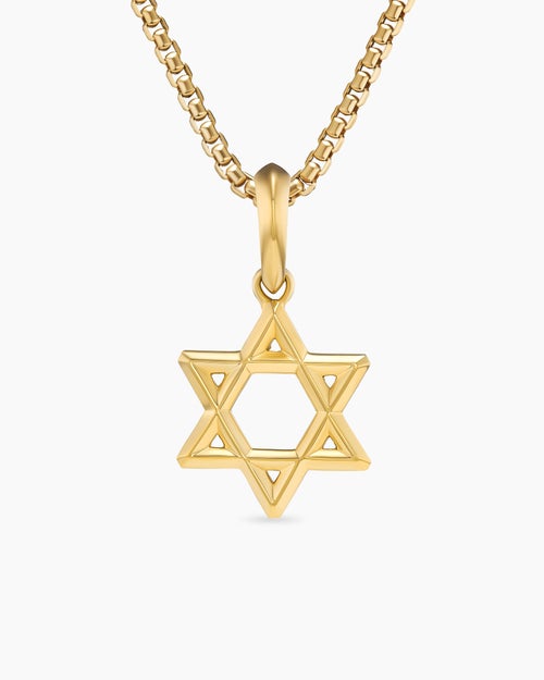 Mens Star of David Pendant in 18K Yellow Gold, 19mm