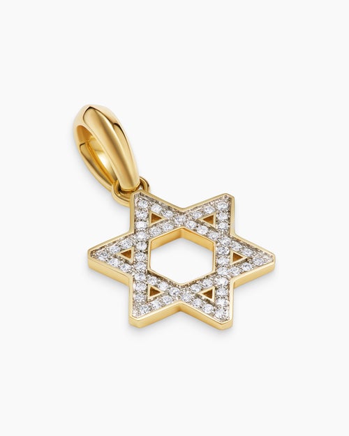 Mens Star of David Pendant in 18K Yellow Gold with Diamonds, 19mm