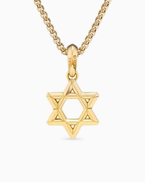Mens Star of David Pendant in 18K Yellow Gold with Diamonds, 19mm