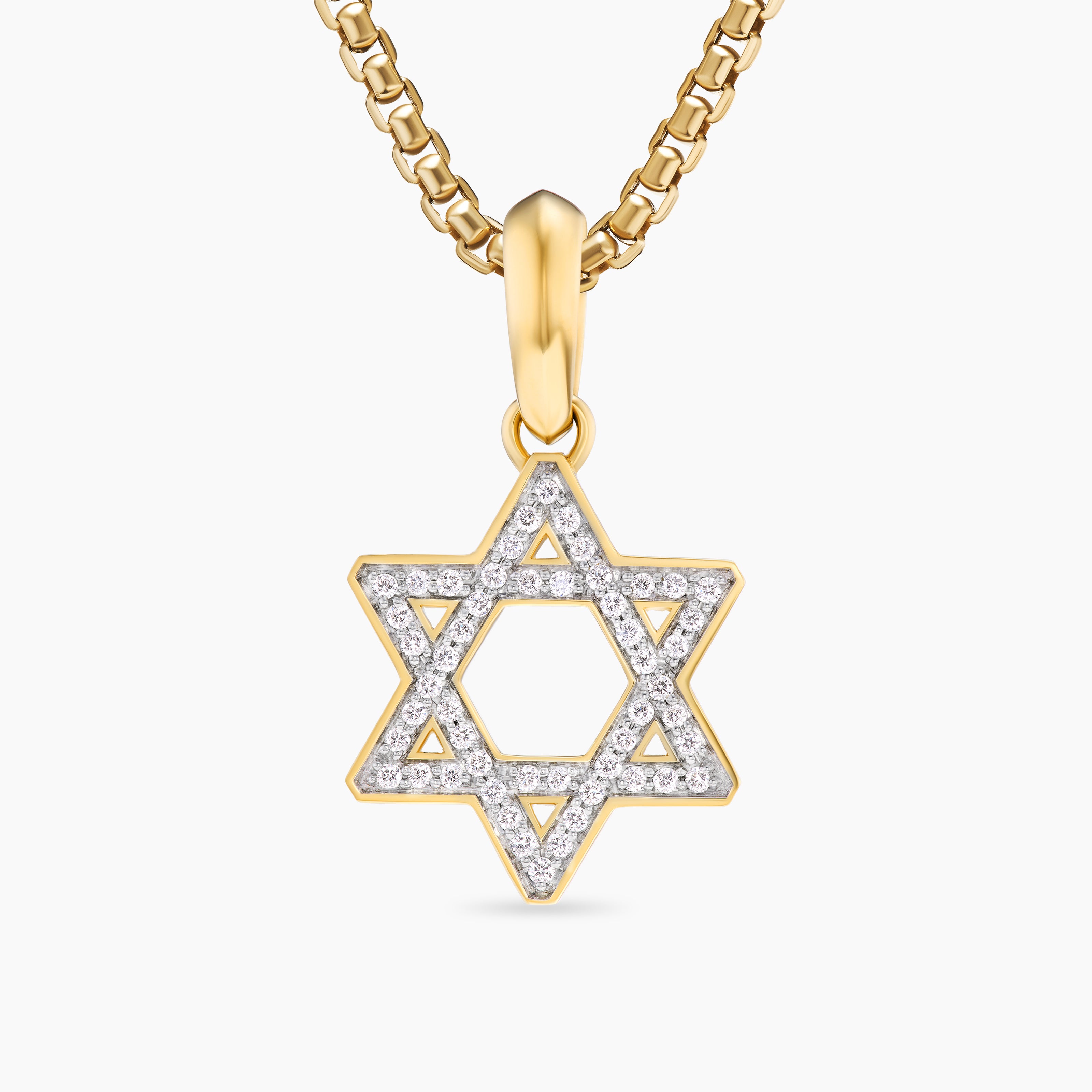 Mens Star of David Pendant in 18K Yellow Gold with Diamonds, 19mm