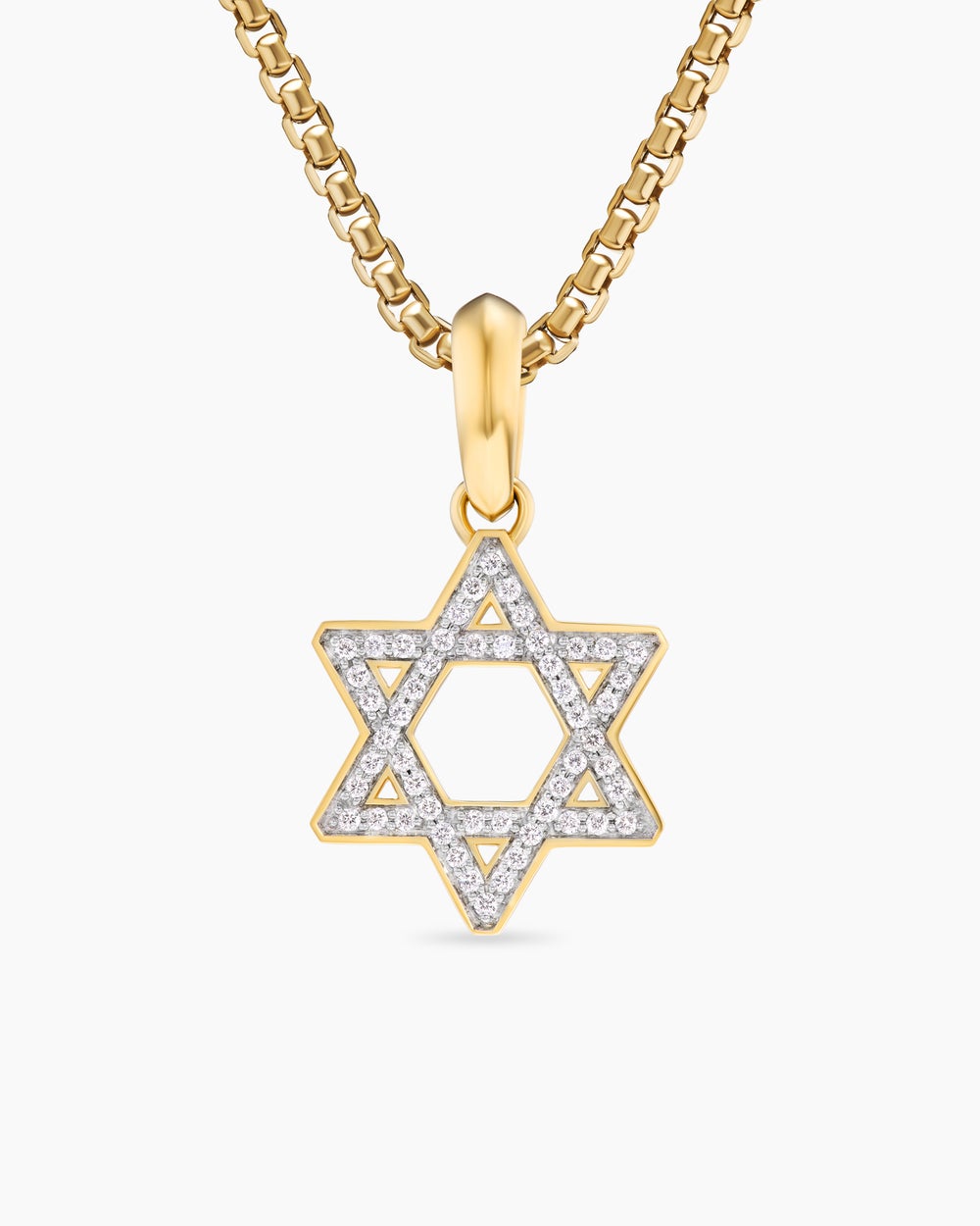 Mens Star of David Pendant in 18K Yellow Gold with Diamonds, 19mm