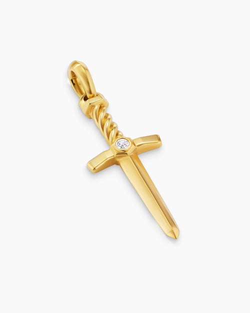 Mens Sword Amulet in 18K Yellow Gold with Diamond, 45mm