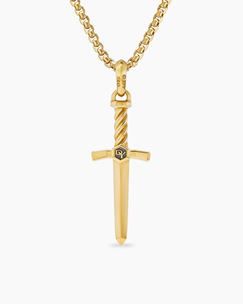 Mens Sword Amulet in 18K Yellow Gold with Diamond, 45mm