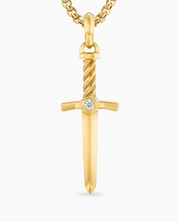 Sword Amulet in 18K Yellow Gold with Diamond, 45mm