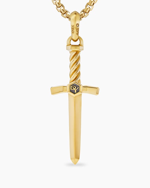 Mens Sword Amulet in 18K Yellow Gold with Diamond, 45mm