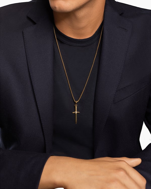 Sword Amulet in 18K Yellow Gold with Diamond, 45mm