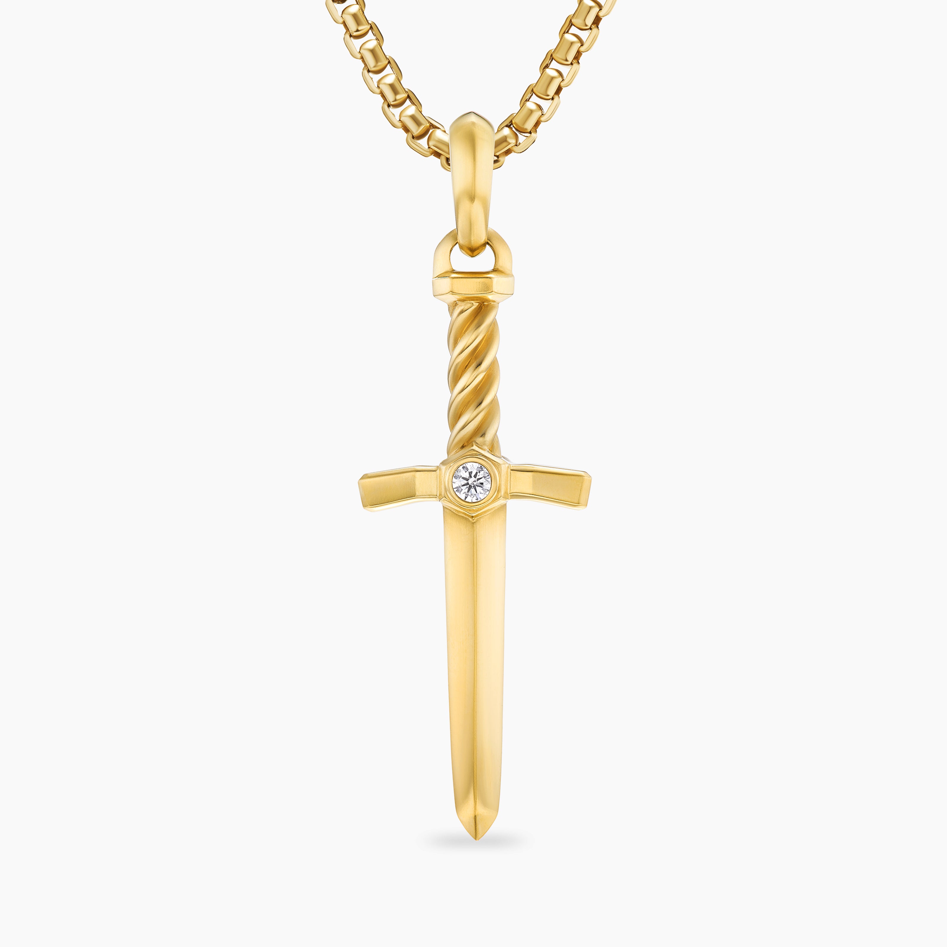 Mens Sword Amulet in 18K Yellow Gold with Diamond, 45mm