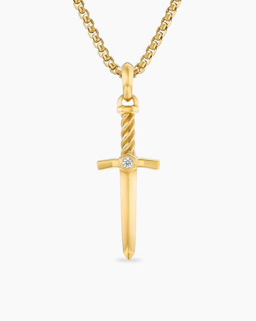 Mens Sword Amulet in 18K Yellow Gold with Diamond, 45mm