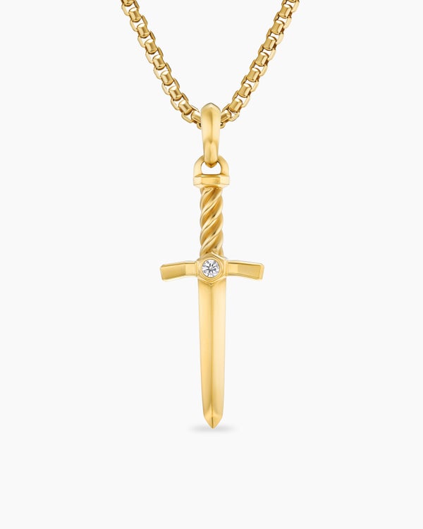 Sword Amulet in 18K Yellow Gold with Diamond, 45mm