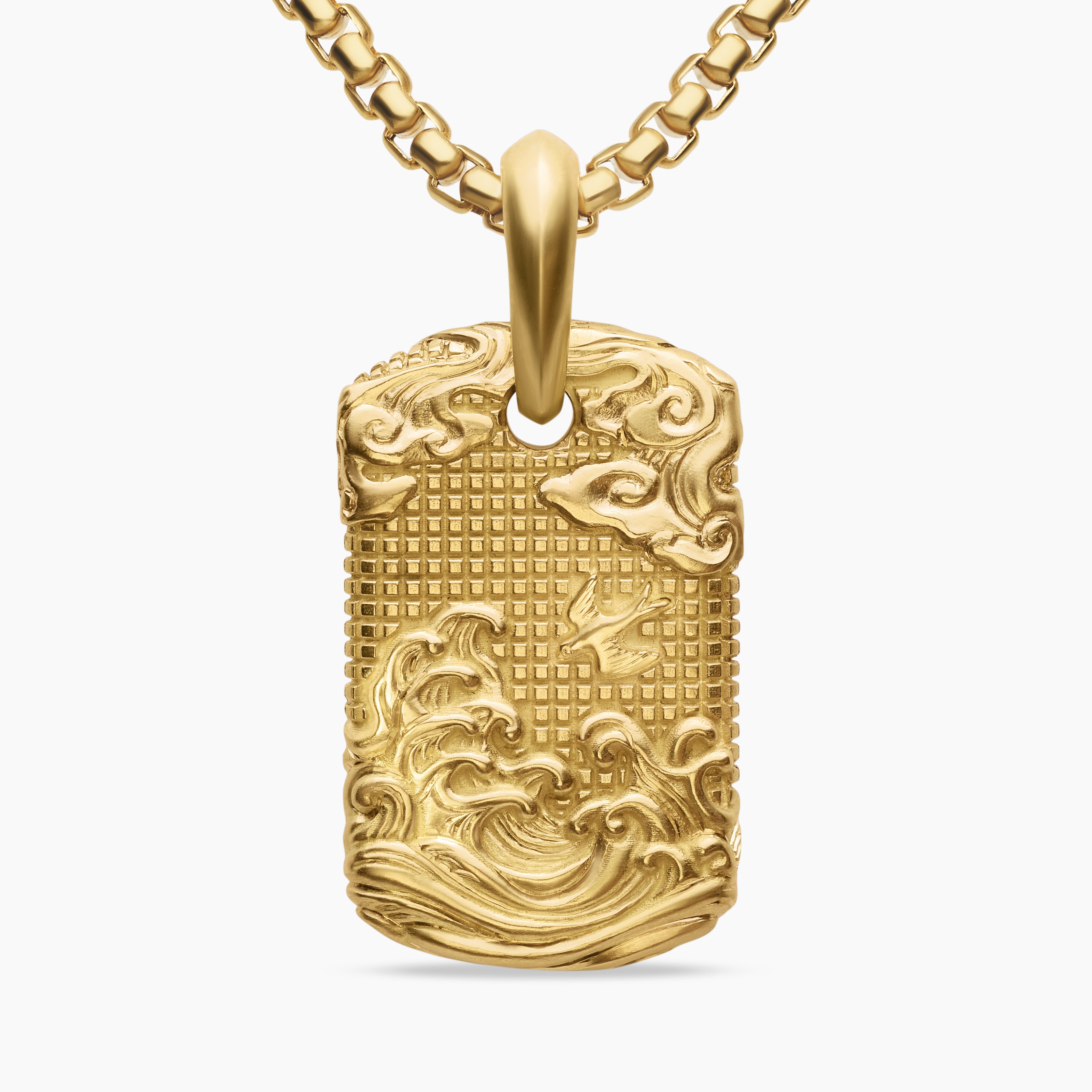 Mens Waves Tag in 18K Yellow Gold, 27mm
