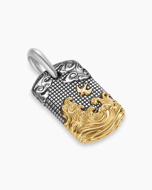 Mens Waves Tag in Sterling Silver with 18K Yellow Gold, 27mm