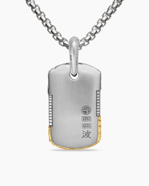 Mens Waves Tag in Sterling Silver with 18K Yellow Gold, 27mm