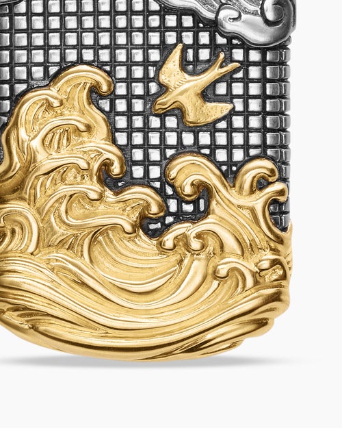 Mens Waves Tag in Sterling Silver with 18K Yellow Gold, 27mm