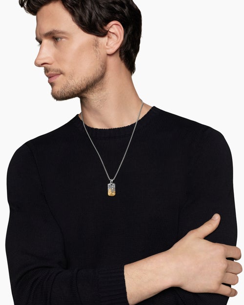 Mens Waves Tag in Sterling Silver with 18K Yellow Gold, 27mm