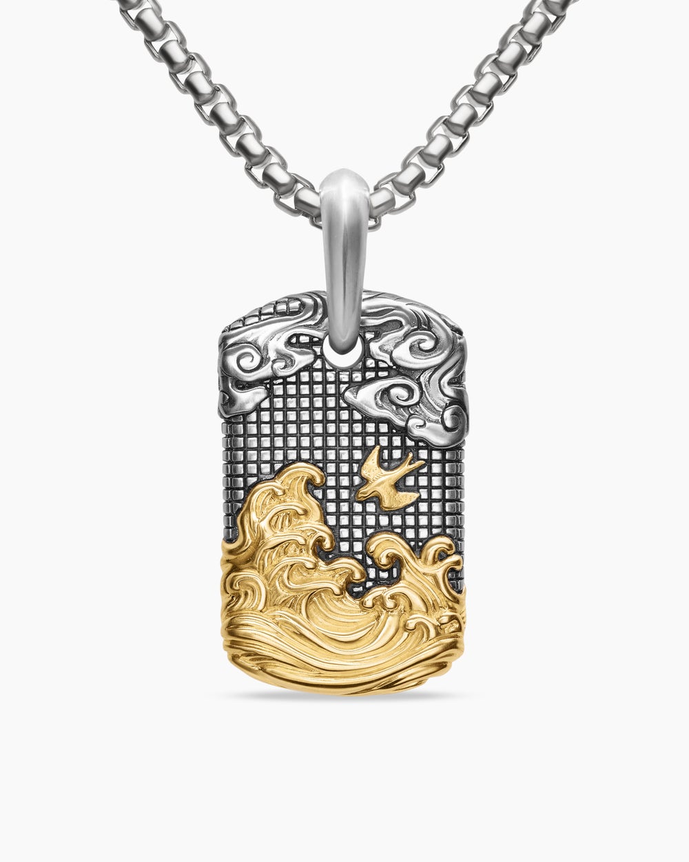 Médaille Waves en argent sterling avec or jaune 18 carats, 27 mm hommes