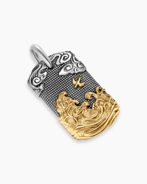 Mens Waves Tag in Sterling Silver with 18K Yellow Gold, 42mm