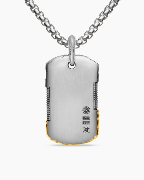 Mens Waves Tag in Sterling Silver with 18K Yellow Gold, 42mm