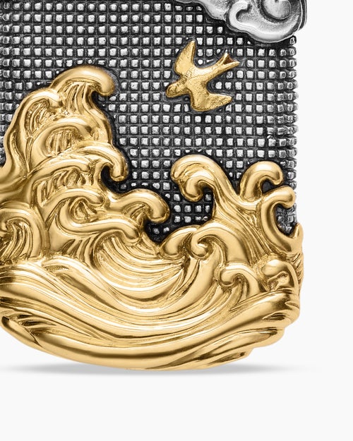 Mens Waves Tag in Sterling Silver with 18K Yellow Gold, 42mm