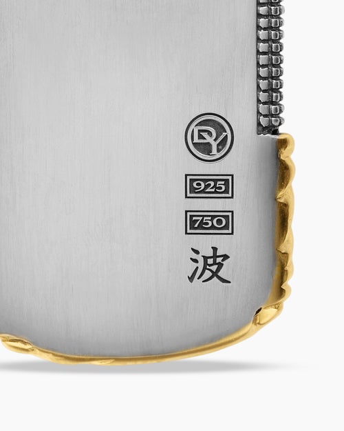 Mens Waves Tag in Sterling Silver with 18K Yellow Gold, 42mm
