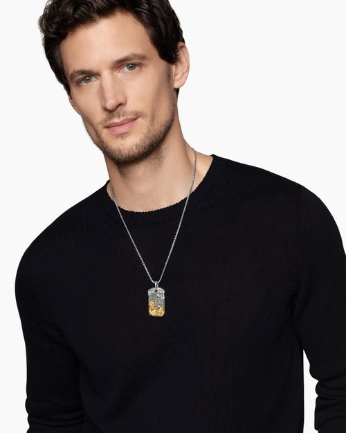 Mens Waves Tag in Sterling Silver with 18K Yellow Gold, 42mm