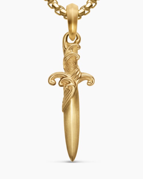 Mens Waves Dagger Amulet in 18K Yellow Gold, 31mm