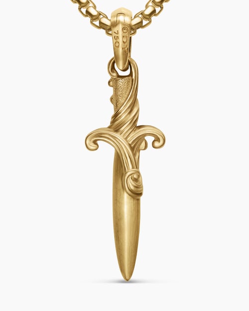 Mens Waves Dagger Amulet in 18K Yellow Gold, 31mm