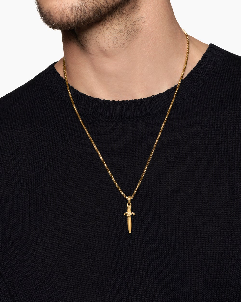 Mens Waves Dagger Amulet in 18K Yellow Gold, 31mm