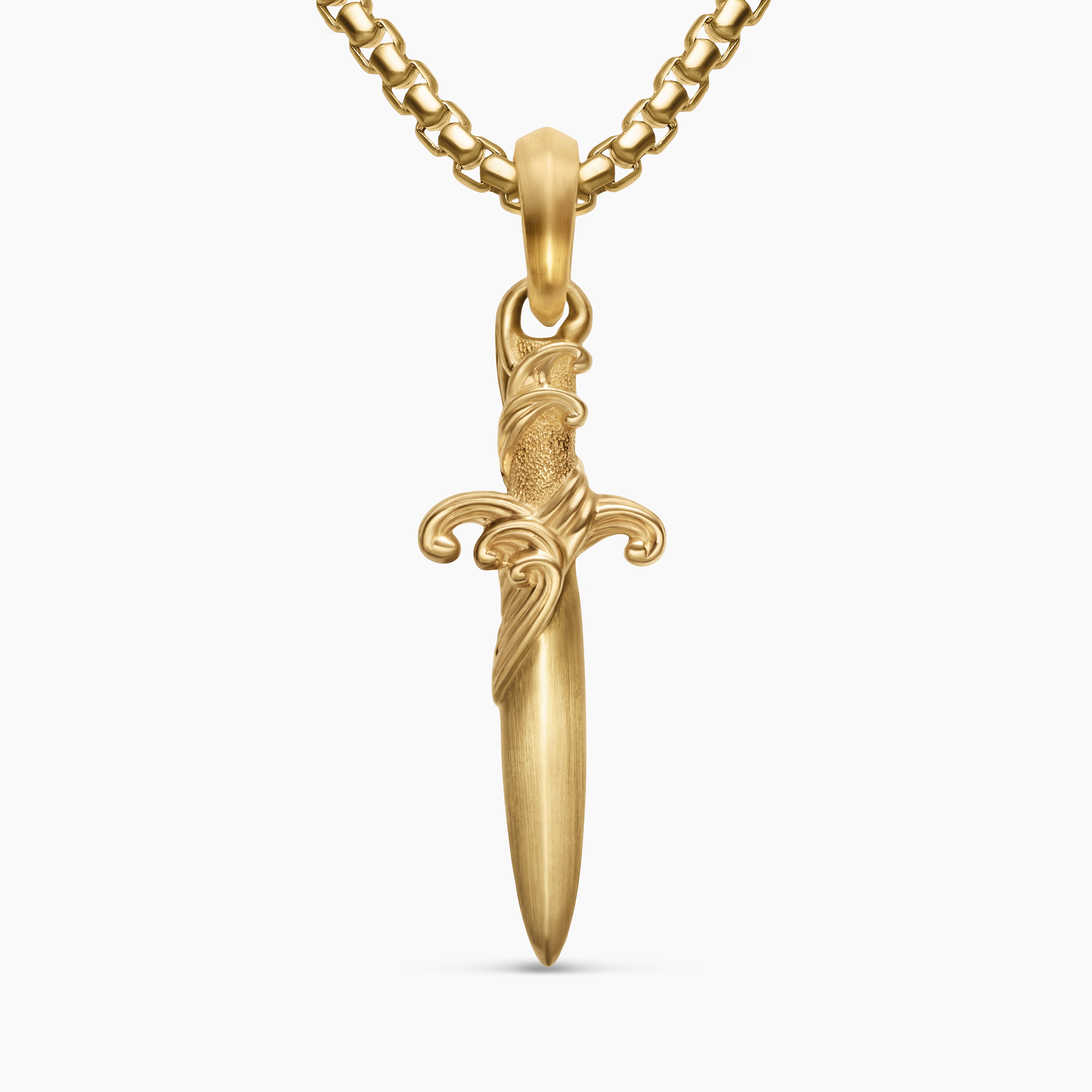 Mens Waves Dagger Amulet in 18K Yellow Gold, 31mm