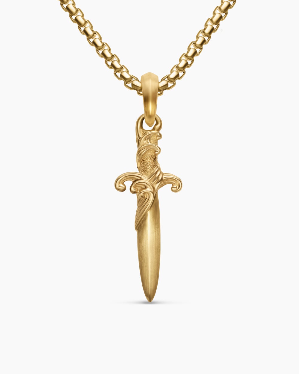 Mens Waves Dagger Amulet in 18K Yellow Gold, 31mm