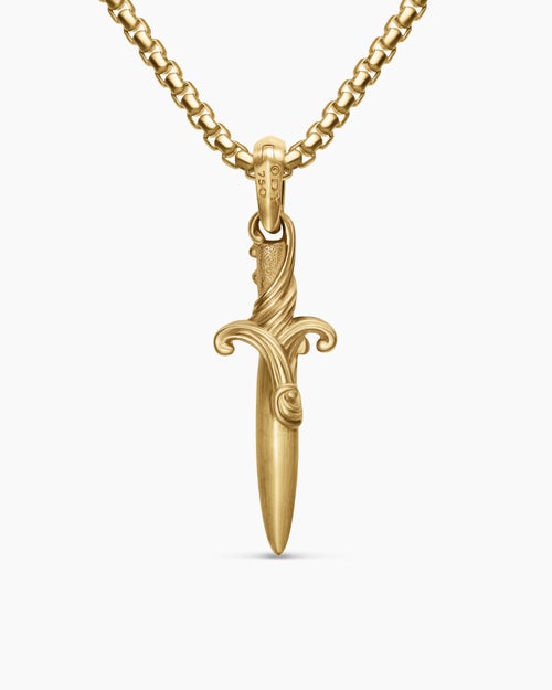 Mens Waves Dagger Amulet in 18K Yellow Gold with Diamonds, 31mm