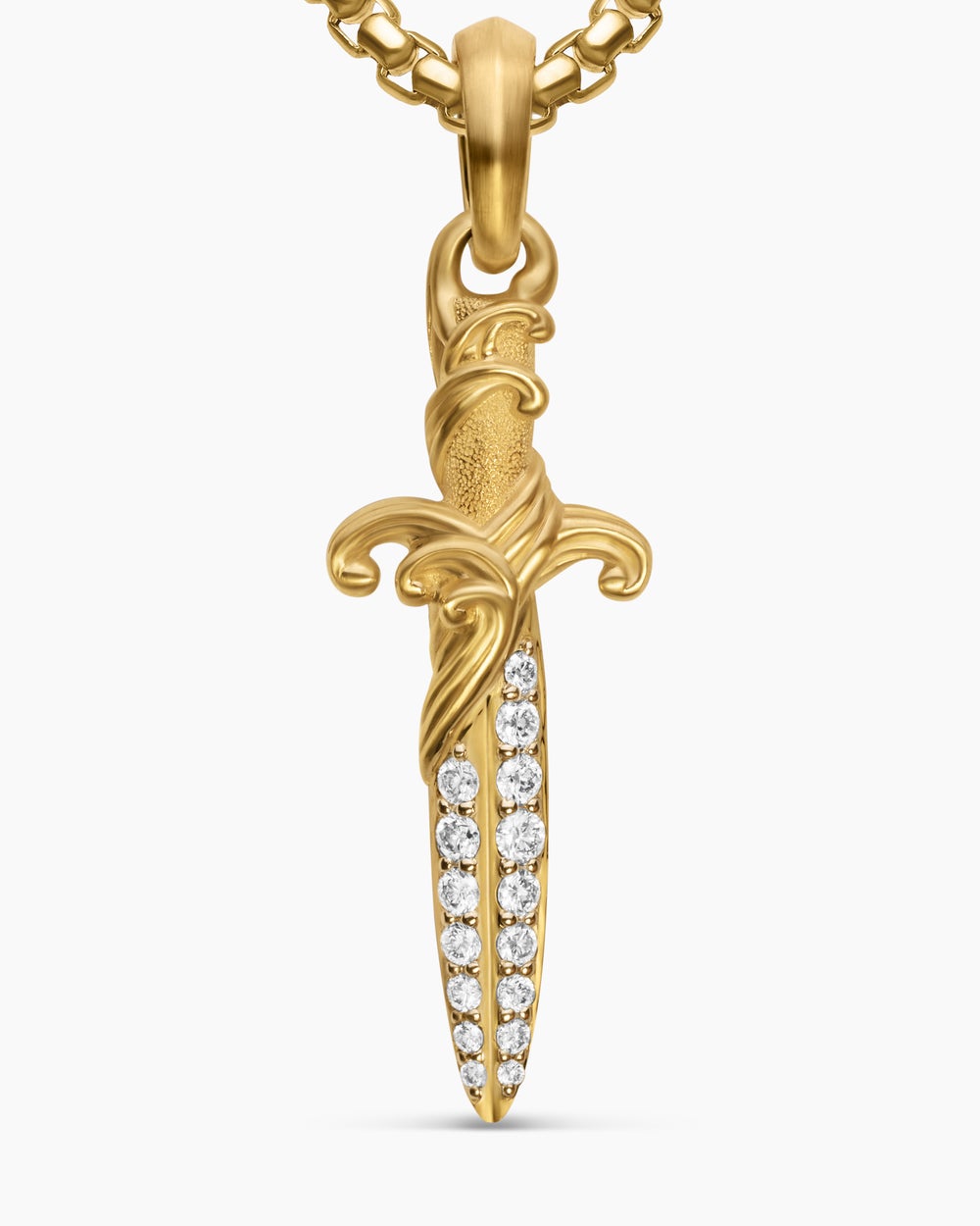 Mens Waves Dagger Amulet in 18K Yellow Gold with Diamonds, 31mm